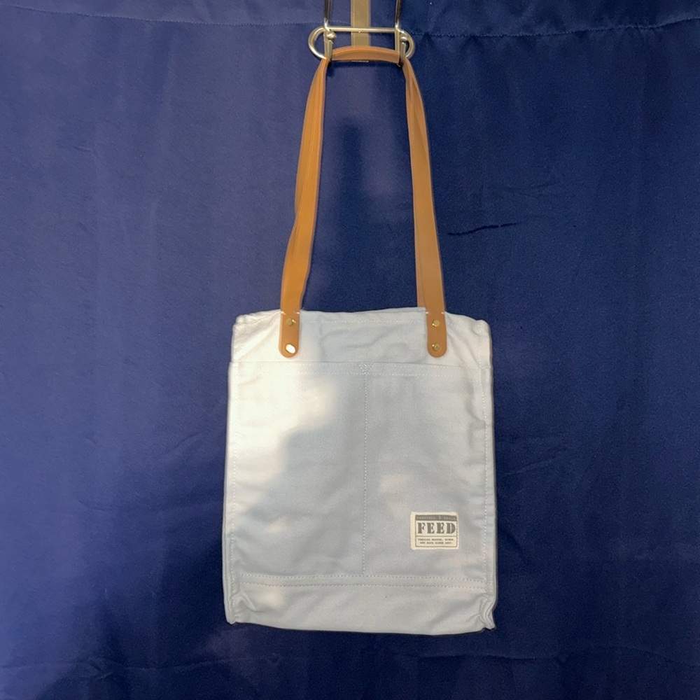 FEED PROJECTS Canvas French Market Tote Bag Carryall Light Blue